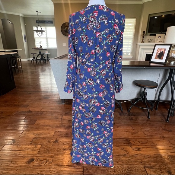 Express Maxi Dress Women's Small Blue Floral Long Roll Tab Sleeves Button Front - Picture 4 of 16